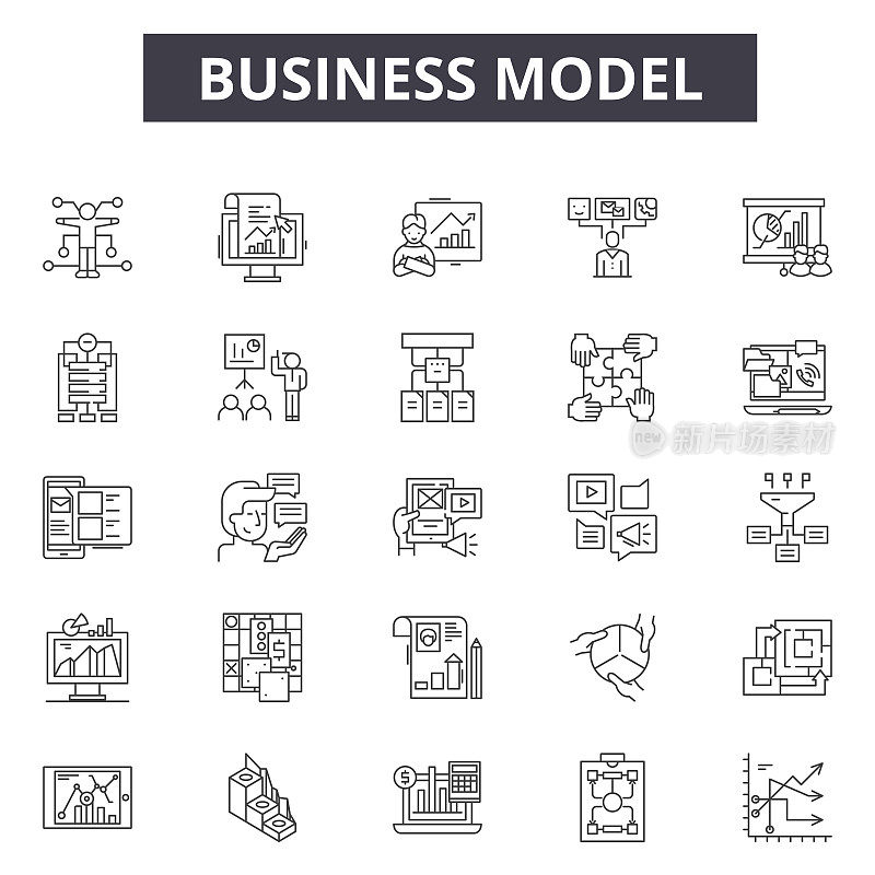 Business model line icons for web and mobile design. Editable stroke signs. Business model  outline concept illustrations